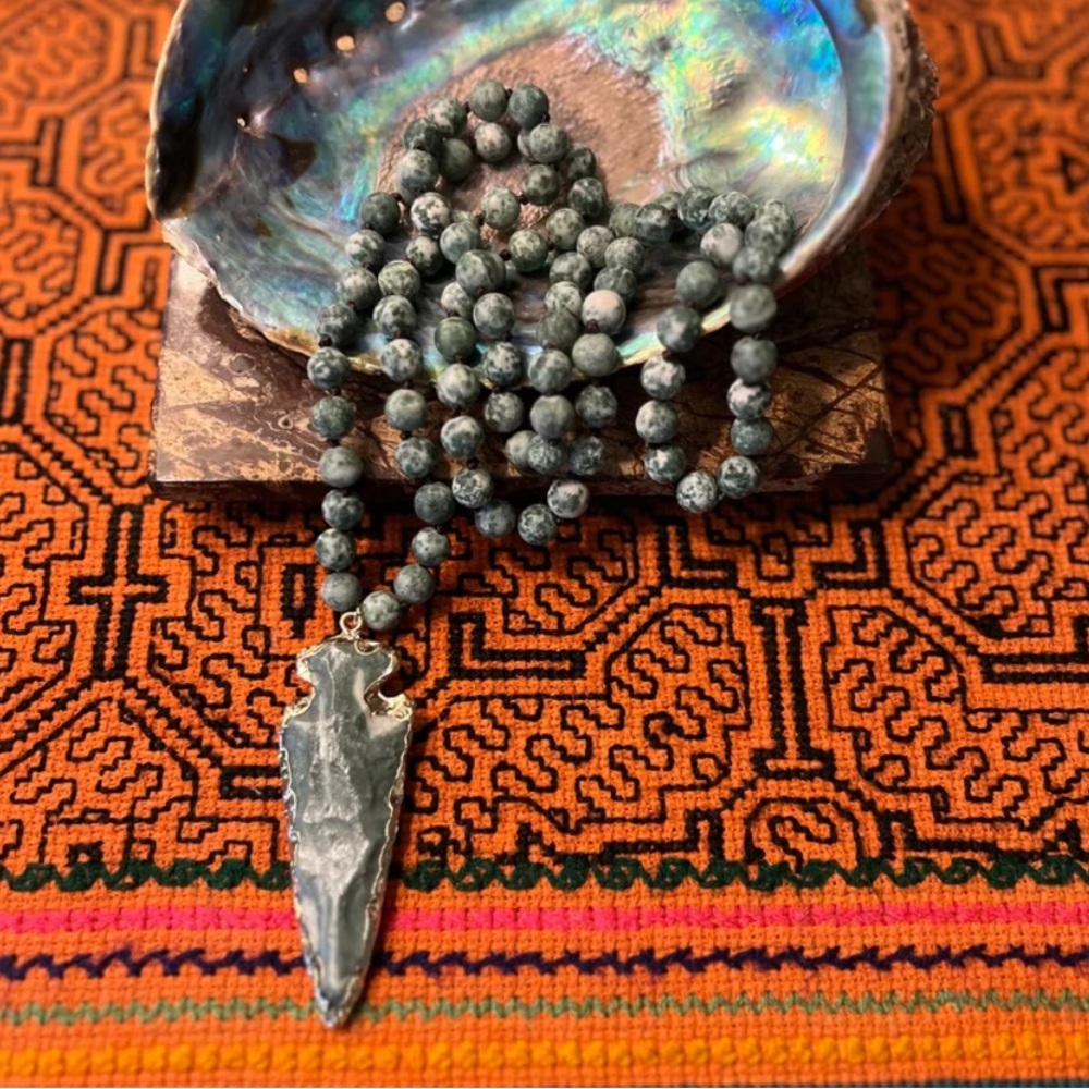 Jasper arrowhead mala necklace
